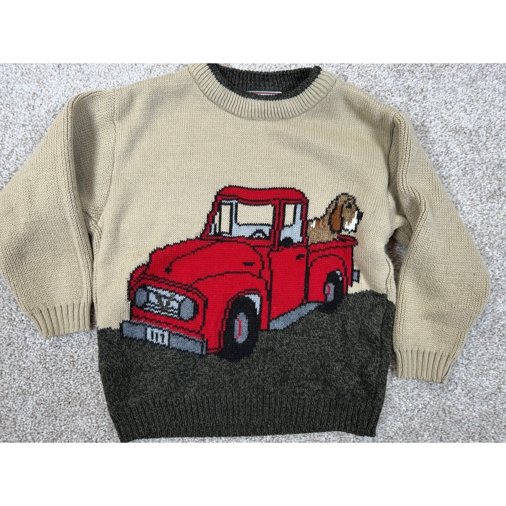 Boutique Plaid Moose Red Truck Dog Sweater 4T